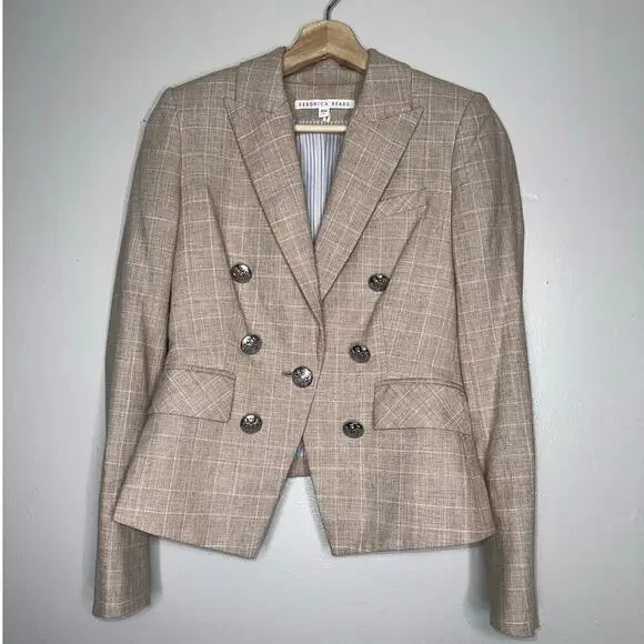 Veronica Beard Diego Dickey Jacket/Blazer Muted Plaid Tan/Cream Size US 0 - Picture 3 of 10